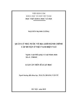 Luận án Quản lý nhà nước về địa giới hành chính cấp huyện ở Việt Nam hiện nay