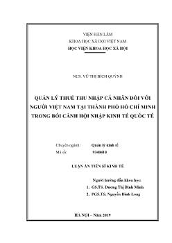 Luận án Quản lý thuế thu nhập cá nhân đối với người Việt Nam tại thành phố Hồ Chí Minh trong bối cảnh hội nhập kinh tế quốc tế