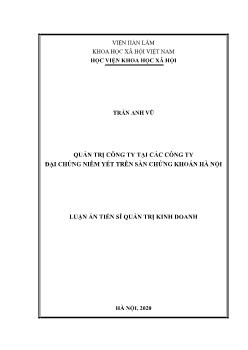 Luận án Quản trị công ty tại các công ty đại chúng niêm yết trên sàn chứng khoán Hà Nội