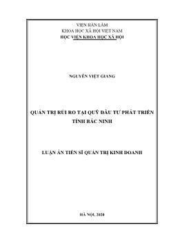 Luận án Quản trị rủi ro ở quỹ đầu tư phát triển tỉnh Bắc Ninh