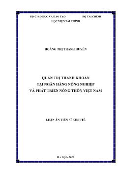 Luận án Quản trị thanh khoản tại ngân hàng nông nghiệp và phát triển nông thôn Việt Nam