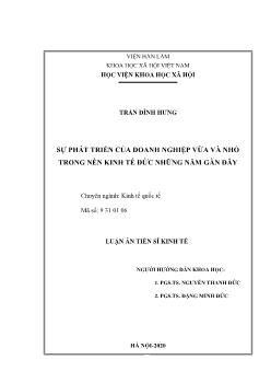 Luận án Sự phát triển của doanh nghiệp vừa và nhỏ trong nền kinh tế Đức những năm gần đây