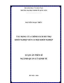 Luận án Tác động của chính sách hỗ trợ khởi nghiệp đến cơ hội khởi nghiệp