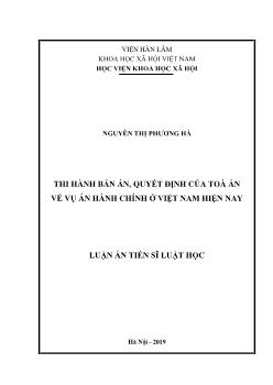 Luận án Thi hành bản án, quyết định của toà án về vụ án hành chính ở Việt Nam hiện nay