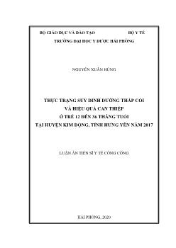 Luận án Thực trạng suy dinh dưỡng thấp còi và hiệu quả can thiệp ở trẻ 12 đến 36 tháng tuổi ở huyện Kim Động, tỉnh Hưng Yên năm 2017