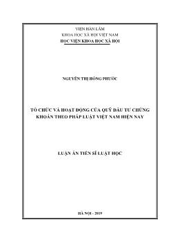 Luận án Tổ chức và hoạt động của quỹ đầu tư chứng khoán theo pháp luật Việt Nam hiện nay