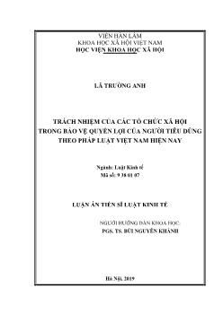 Luận án Trách nhiệm của các tổ chức xã hội trong bảo vệ quyền lợi của người tiêu dùng theo pháp luật Việt Nam hiện nay