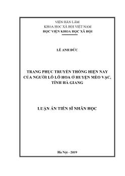 Luận án Trang phục truyền thống hiện nay của người lô lô hoa ở huyện Mèo Cạc, tỉnh Hà Giang