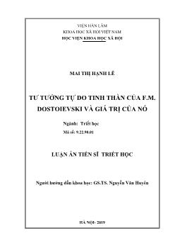 Luận án Tư tưởng tự do tinh thần của f.m. dostoievski và giá trị của nó