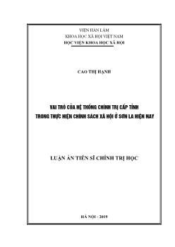 Luận án Vai trò của hệ thống chính trị cấp tỉnh trong thực hiện chính sách xã hội ở Sơn La hiện nay