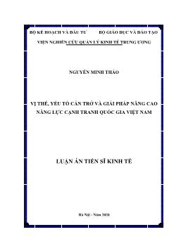 Luận án Vị thế, yếu tố cản trở và giải pháp nâng cao năng lực cạnh tranh quốc gia Việt Nam