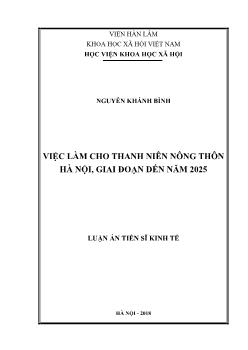 Luận án Việc làm cho thanh niên nông thôn Hà Nội, giai đoạn dến năm 2025