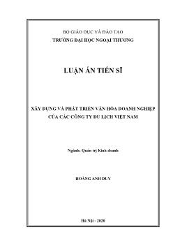 Luận án Xây dựng và phát triển văn hóa doanh nghiệp của các công ty du lịch Việt Nam