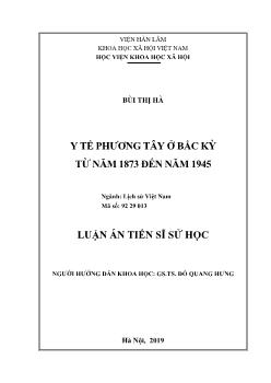 Luận án Y tế phương Tây ở Bắc kỳ từ năm 1873 đến năm 1945