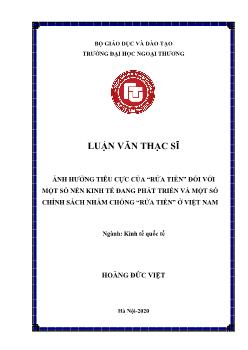 Luận văn Ảnh hưởng tiêu cực của “rửa tiền” đối với một số nền kinh tế đang phát triển và một số chính sách nhằm chống “rửa tiền” ở Việt Nam