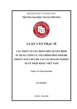 Luận văn Các nhân tố tác động đến quyết định sử dụng công cụ tài chính phái sinh để phòng ngừa rủi ro tại các doanh nghiệp xuất nhập khẩu Việt Nam