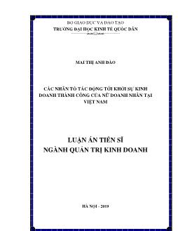 Luận văn Các nhân tố tác động tới khởi sự kinh doanh thành công của nữ doanh nhân tại Việt Nam