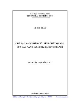 Luận văn Chế tạo và nghiên cứu tính chất quang của các nano cdse / cdte dạng tetrapod