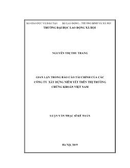 Luận văn Gian lận trong Báo cáo tài chính của các công ty xây dựng niêm yết trên thị trường chứng khoán Việt Nam