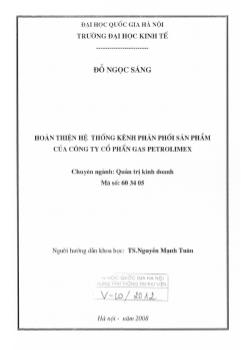 Luận văn Hoàn thiện hệ thõng kênh phân phối sân phẩm của công ty cổ phan gas petrolimex