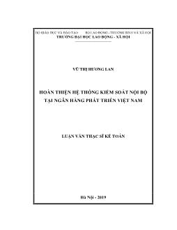 Luận văn Hoàn thiện hệ thống kiểm soát nội bộ tại ngân hàng phát triển Việt Nam