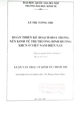 Luận văn Hoàn thiện kế hoạch hoá trong nền kinh tế thi trường đinh hướng XHCN ở Việt Nam hiện nay