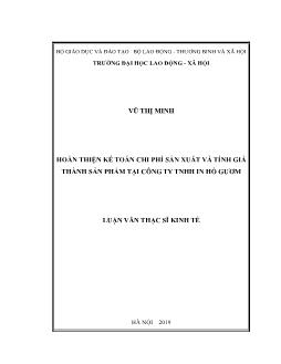 Luận văn Hoàn thiện kế toán chi phí sản xuất và tính giá thành sản phẩm tại công ty TNHH in Hồ Gươm