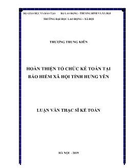 Luận văn Hoàn thiện tổ chức kế toán tại bảo hiểm xã hội tỉnh Hưng Yên