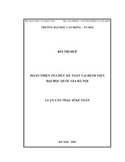 Luận văn Hoàn thiện tổ chức kế toán tại bệnh viện đại học quốc gia Hà Nội