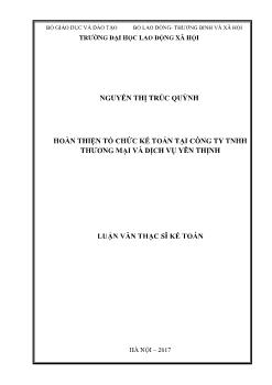 Luận văn Hoàn thiện tổ chức kế toán tại công ty TNHH thương mại và dịch vụ Yên Thịnh