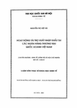 Luận văn Hoạt động tài trợ xuất nhập khẩu ở các ngân hàng thương mại quốc doanh Việt Nam