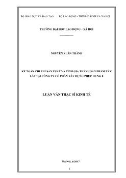Luận văn Kế toán chi phí sản xuất và tính giá thành sản phẩm xây lắp tại công ty cổ phần xây dựng Phục Hưng 8