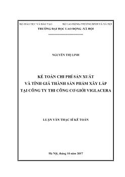 Luận văn Kế toán chi phí sản xuất và tính giá thành sản phẩm xây lắp tại công ty thi công cơ giới viglacera