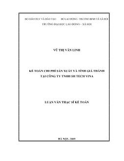 Luận văn Kế toán chi phí sản xuất và tính giá thành tại công ty TNHH SH Tech Vina