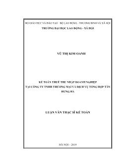 Luận văn Kế toán thuế thu nhập doanh nghiệp tại công ty TNHH thương mại và dịch vụ tổng hợp tân Hưng Hà