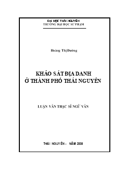 Luận văn Khảo sát địa danh tại thành phố Thái Nguyên