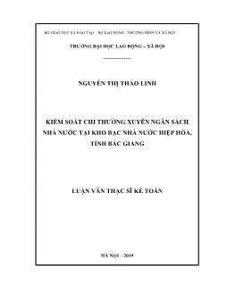 Luận văn Kiểm soát chi thường xuyên ngân sách nhà nước tại kho bạc nhà nước Hiệp hòa, tỉnh Bắc Giang