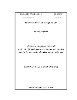 Luận văn Năng lực của công chức nữ quản lý cấp phòng các cơ quan chuyên môn thuộc ủy ban nhân dân tỉnh Thừa Thiên Huế