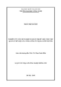 Luận văn Nghiên cứu xây dựng khung quản trị dữ liệu cho việc quản lý dữ liệu của tổng công ty mạng lưới viettel