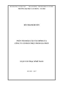 Luận văn Phân tích Báo cáo tài chính của công ty cổ phần thực phẩm Gia Phát
