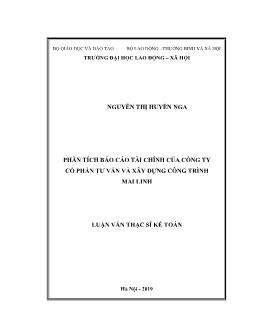 Luận văn Phân tích Báo cáo tài chính của công ty cổ phần tư vấn và xây dựng công trình Mai Linh