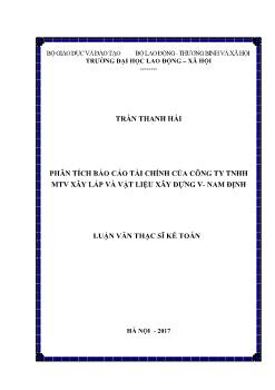 Luận văn Phân tích Báo cáo tài chính của công ty tnhh mtv xây lắp và vật liệu xây dựng V - Nam định