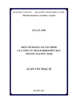 Luận văn Phân tích Báo cáo tài chính của công ty trách nhiệm hữu hạn thương mại Hữu Nghị