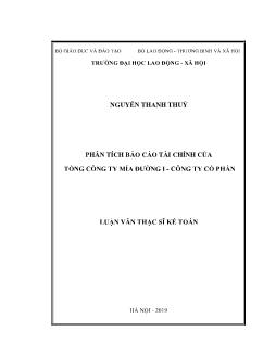 Luận văn Phân tích Báo cáo tài chính của tổng công ty mía đường I - Công ty cổ phần