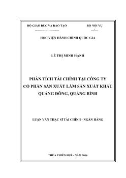 Luận văn Phân tích tài chính tại công ty cổ phần sản xuất lâm sản xuất khẩu Quảng Đông, Quảng Bình