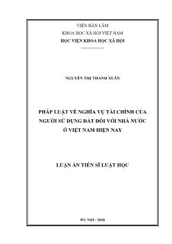 Luận văn Pháp luật về nghĩa vụ tài chính của người sử dụng đất đối với nhà nước tại Việt Nam hiện nay