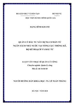 Luận văn Quản lý đầu tư xây dựng cơ bản từ ngân sách nhà nước tại tổng cục thống kê, bộ kế hoạch và đầu tư