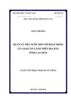 Luận văn Quản lý nhà nước đối với hoạt động của đạo tin lành tại địa bàn tỉnh Lai Châu