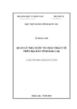 Luận văn Quản lý nhà nước về chất thải y tế trên địa bàn tỉnh Đắk Lắk