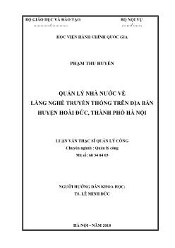 Luận văn Quản lý nhà nước về làng nghề truyền thống trên địa bàn huyện Hoài Đức, thành phố Hà Nội